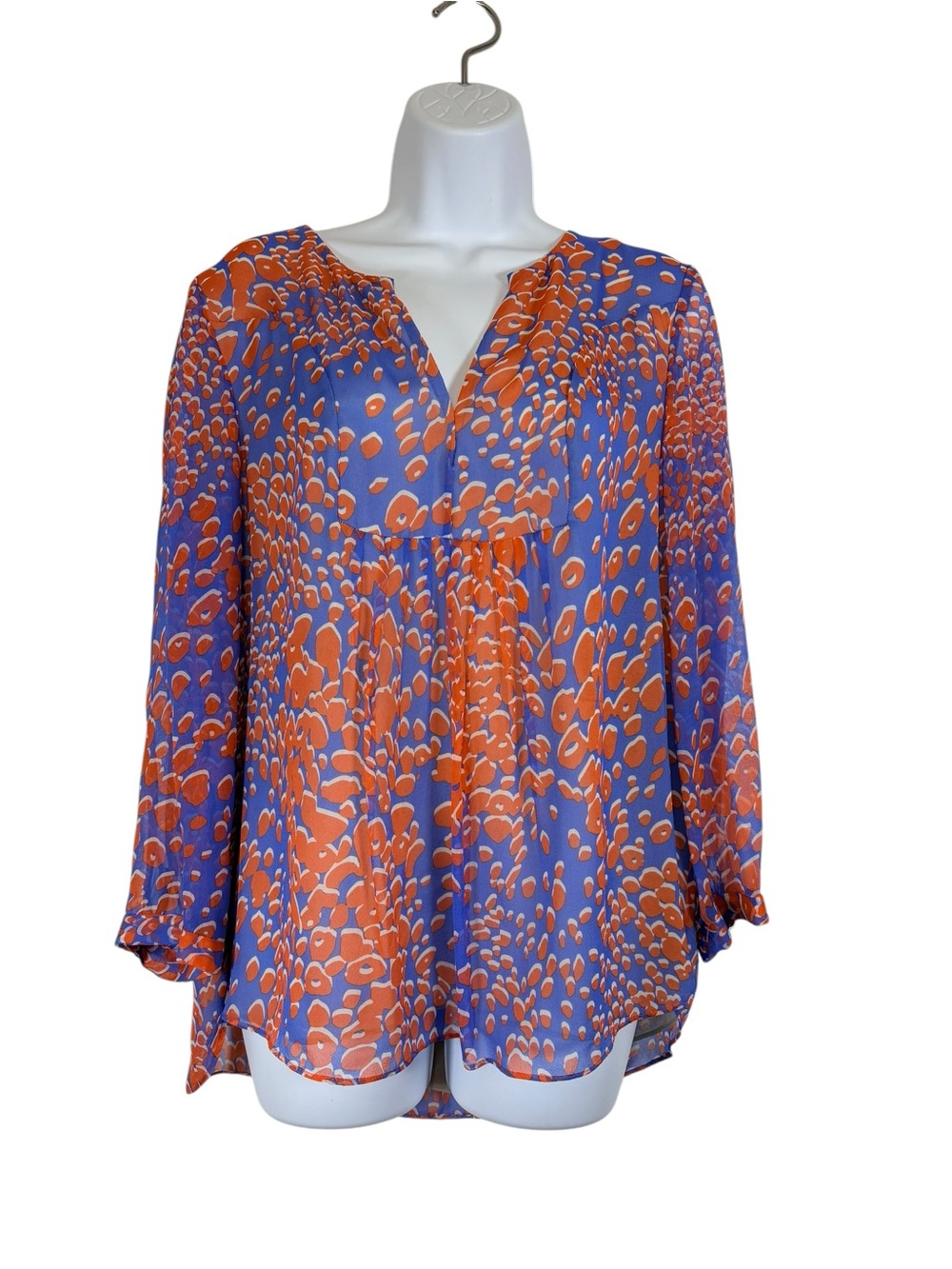 Diane Von Furstenberg Silk Blue and Orange Printed Tunic Top